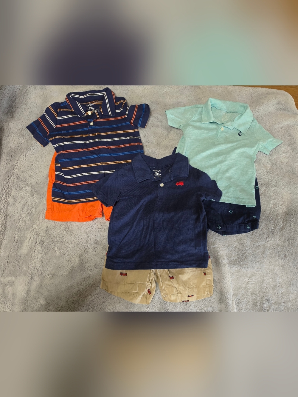 Carter's Navy, Orange, Light Aqua Polo Trio Outfits